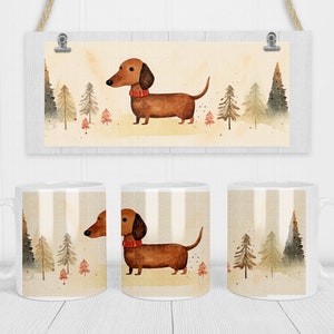 Wursthund, Dackel, Dackel, Weihnachtshund, Weihnachtsbecherverpackung, festlich, Sublimation, kommerzielle Nutzung, jpg-Datei, Weihnachtshandwerk, Bäume