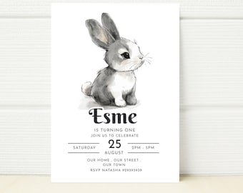 Rabbit Birthday Invitation, Editable Bunny Template (Digital)