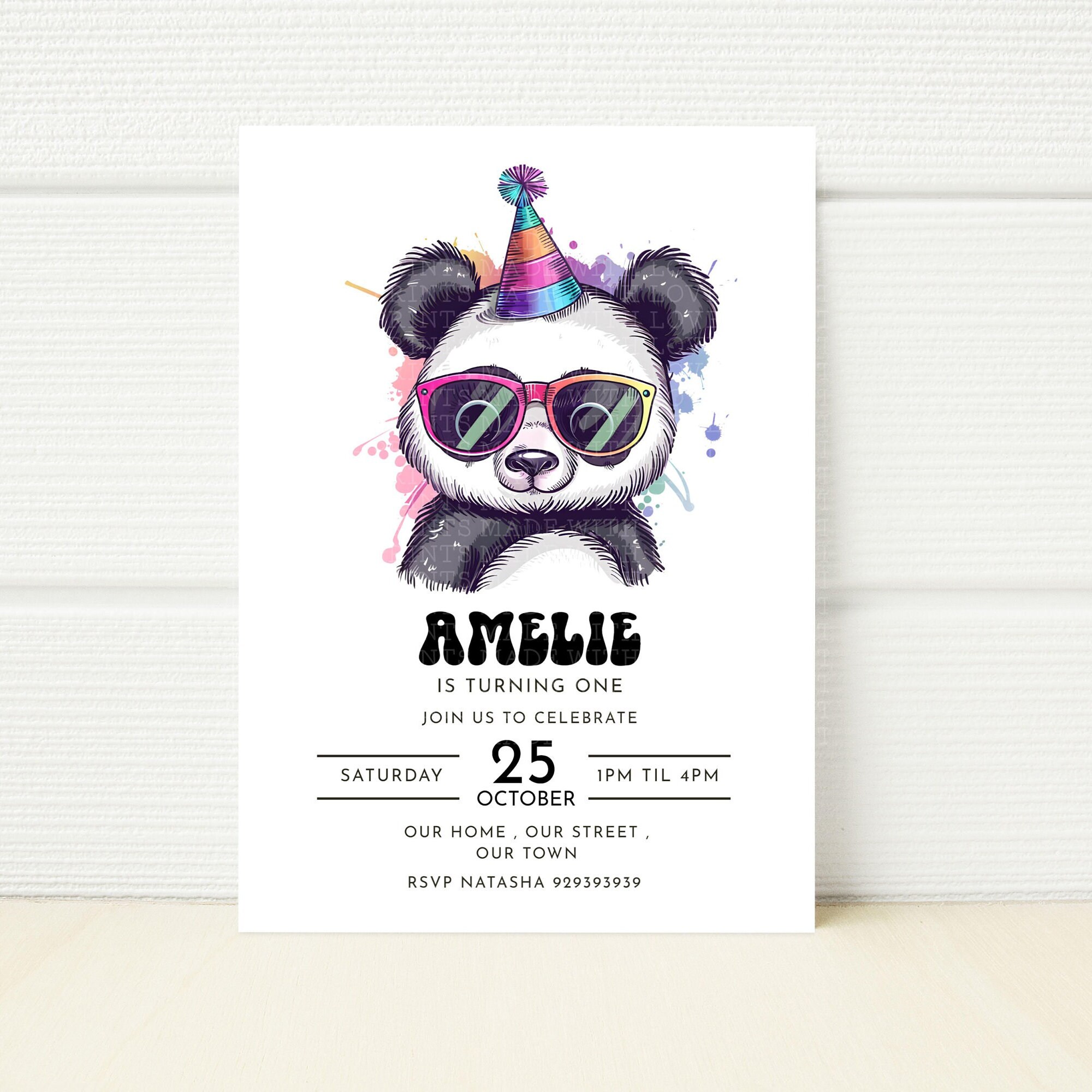 Editable Panda Birthday Invitation, Kawaii Sunglasses Party
