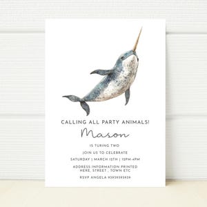 Narwhal Birthday Party Editable Invitation Invite Under the Sea Party Digital Download  E Invitation Mobile Invite Sea creatures Sea party