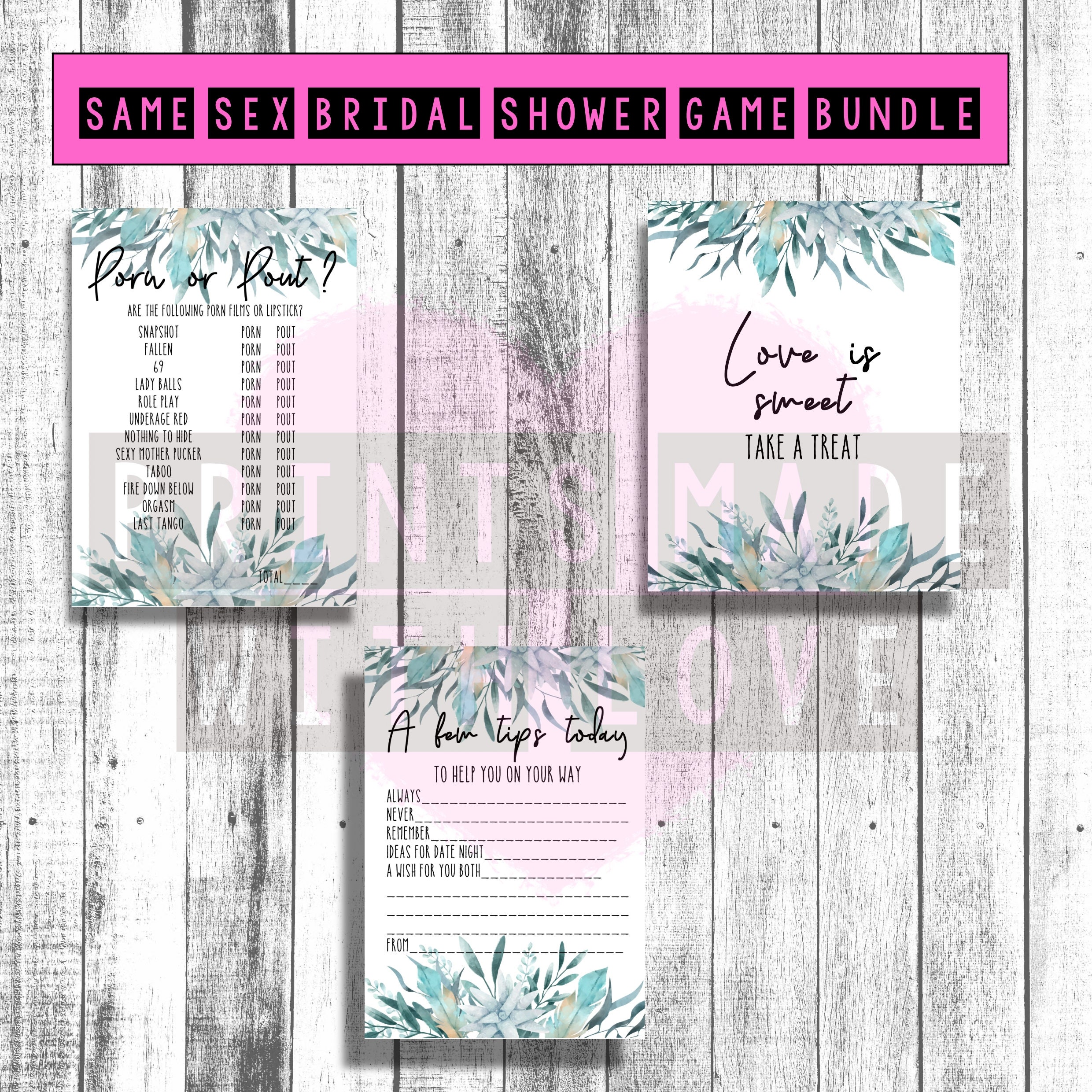 Lesbian Bridal Shower Games Bundle Teal Leaf Bachelorette Etsy