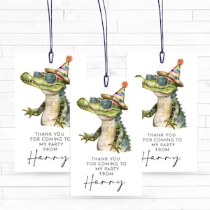 Etiquetas para presente de aniversário de jacaré Obrigado por vir Etiquetas para lembrancinhas Favor para impressão Personalizado Editável Baixar arquivo digital sete