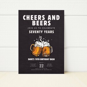 Cheers and Beers 70th Birthday Invitation (Digital Invite)