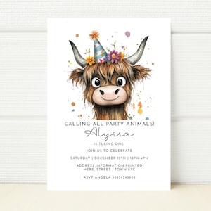 Highland cow  Editable Birthday Party Invite Invitation farm Editable  Phone Digital Mobile Girls birthday Text Message Printable download