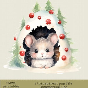 Souris de Noël dans la maison de Noël Clipart Sublimation Card Making Scrapbooking maison Noël Clipart Image Petite utilisation commerciale