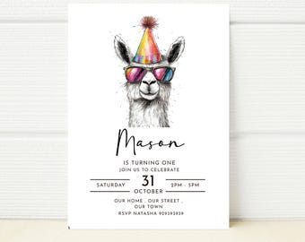 Alpaca Birthday  Invitation Editable Invite Birthday Part Digital Minimalistic Simple  Printable mobile Alpaca walk Llama Wild party 7th 8th