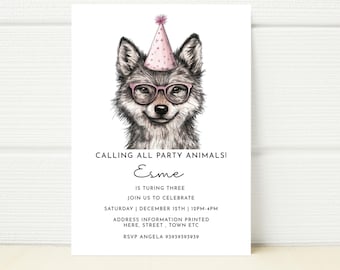 Girl Wolf Birthday Invitation, Wild Party Invite (Digital Template)