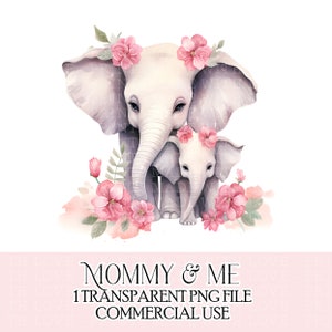 Clipart fête des mères éléphants mère et fille maman et moi aquarelle momie sublimation conception fabrication de cartes téléchargement commercial