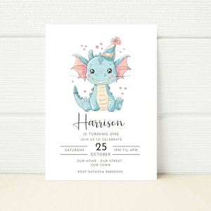 Editable Dragon Birthday Party Invitation Digital Invite  Magical Party Cute Kawaii Dragon 1st 2nd 3rd 4th 5th birthday boy girl