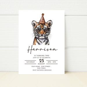 Editable Tiger Safari Birthday Party Invitation Template Digital Electronic Invite Printable Editable Jungle Wild Editable 4th 5th 6th