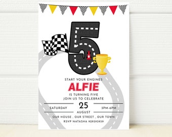 Race Car 5th Birthday Invitation, Printable Boys/Girls Party (Digital)