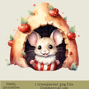 Souris de Noël dans la maison de Noël Clipart Sublimation Card Making Scrapbooking maison Noël Clipart Image Petite utilisation commerciale