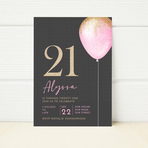 Editable 21st Birthday Invitation Pink and Gold  Minimalist Twenty First Birthday Printable Template Digital 21st Woman&#39;s  invite