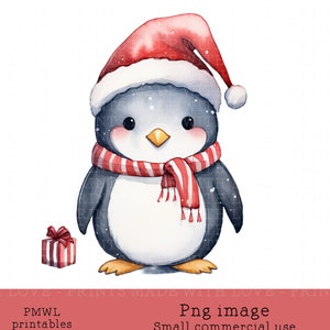 Navidad Pingüino Clipart Sublimación Imagen Diseño Acuarela Santa Sombrero Festivo Pingüino Tarjeta Haciendo Imagen Pequeño Uso Comercial png descargar