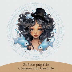 Fische Sternzeichen Clipart Design File Black Girl Birthday Sublimation design Card Making Bild Februar März Geburtstag Sticker Becher Sternzeichen png