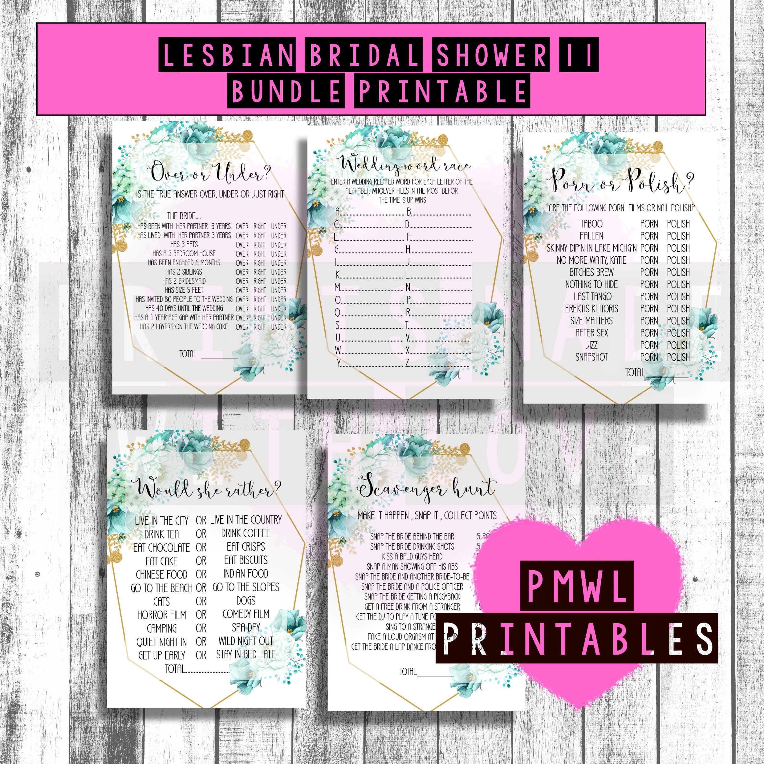 Lesbian Bridal Shower Game Bundle Bachelorette Party Game - Etsy UK