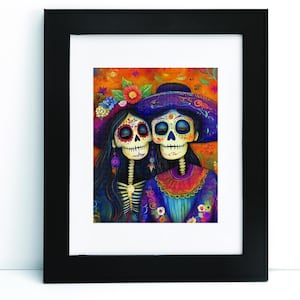 Dia de los Muertos Digital Wall Art Print Tag der Toten Catrina Calavera paar mexikanische Volkskunst Printable Sofortiger digitaler Download