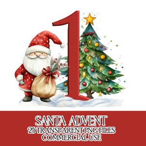 Digitale Adventskalenderzahlen Weihnachtsmann Sublimation Digitaler Download Druckbare Aufkleber Schleifenherstellung Handwerk Kleinunternehmen