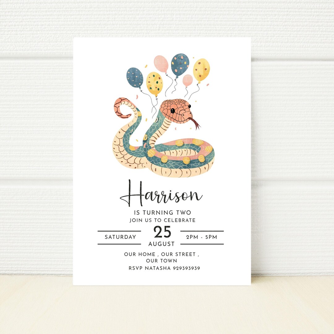 Editable Snake Birthday Party Invitation Wild Jungle Safari Boys Girls ...