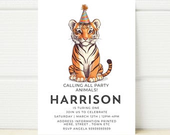 Tiger Birthday Invitation Template, Editable Animal Party (Digital)