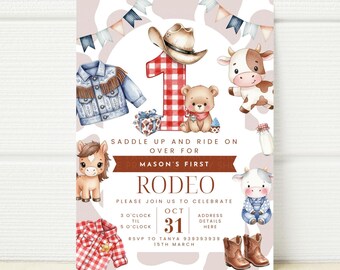 First Rodeo Birthday Invitation, Wild West Cowboy (Canva Template)