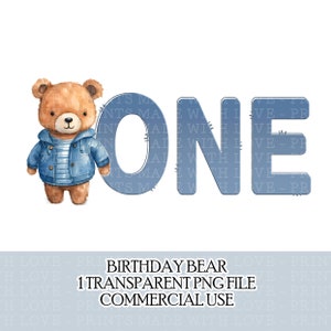Premier anniversaire ours PNG fichier 1er anniversaire un ours garçon téléchargement instantané sublimation conception carte fabrication utilisation commerciale fichier png transparent