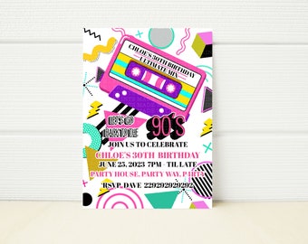 90s Geburtstagsparty Bearbeitbare Einladungsvorlage Back To The 90s 30th Birthday Party 1990s Disco Dance Digital Invite Printable Mix Tape