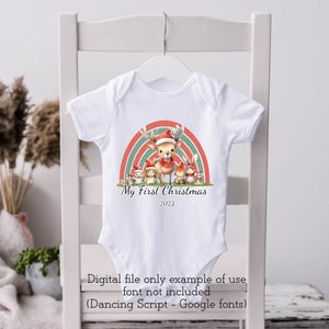 Forêt de Noël Animaux des bois Arc-en-ciel PNG, Mignon Cerf Hérisson Lapin Souris Sublimation Design Premier Noël Téléchargement numérique instantané