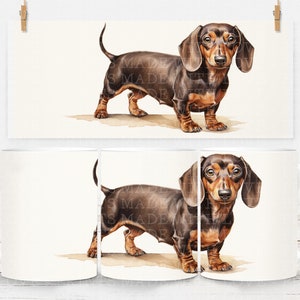 Wurst Hund Dackel 11 Unzen Becher Wrap Sublimationsdesign Bild Mug Wrap Wiener Hund Dachshund Aquarell kleine kommerzielle Nutzung