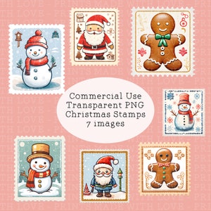 Sellos digitales de Navidad 7 imágenes png Tarjetas de artesanía navideña transparentes para hacer cartas de reserva de chatarra de Papá Noel