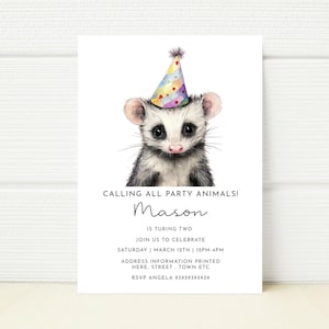 Opossum Invitation Invite Printable Digital Editable Electronic Mobile Phone Download Text Message Birthday Party Girl Boy boy girl