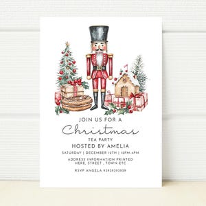 Convite para chá de Natal digital quebra-nozes Modelo editável Convite para chá festivo Baixar JPG PDF Feriados festivos Aniversário