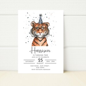 Editable Tiger Birthday Party Invitation Printable Digital Phone Mobile Picture Invite Boy Girl 1st 2nd 3rd 4th 5th 6th Download Template