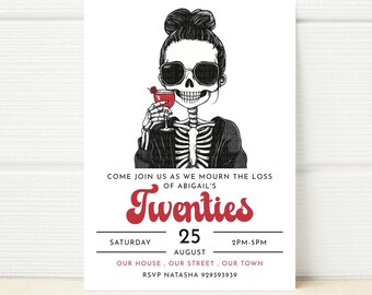 Skeleton 30th Birthday Invitation, RIP Twenties (Digital)