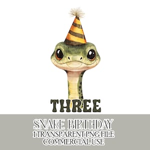Anniversaire serpent trois Clipart PNG fichier téléchargement immédiat joyeux 3e anniversaire T-shirt fabrication de cartes anniversaire artisanat téléchargement immédiat
