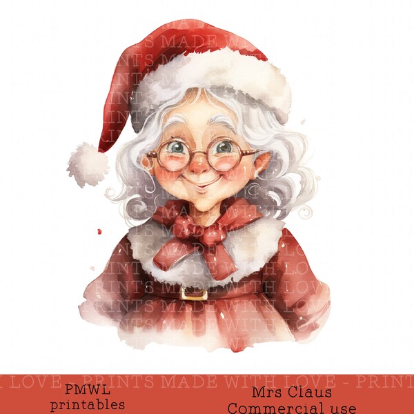 Mrs Claus Clipart Digital File Small Commercial Use Christmas Clipart Festive Clipart Christmas Images with glasses