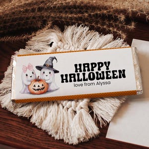 Halloween Printable Candy Bar Wrapper Template Chocolate Label Birthday Party  Favors Gift Label Digital Download Trick or treat ghosts