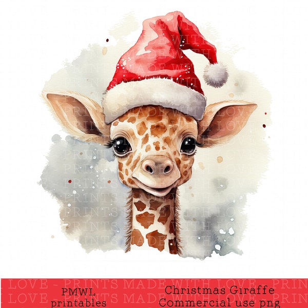 Christmas giraffe clipart , Giraffe in Santa hat , Sublimation , card making , badge making Commercial use , Christmas crafts , png download