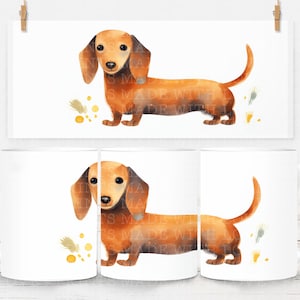Dackel 11 Unzen Becher Wrap Sublimationsdesign Bild Becher Wrap Wursthund Dackel Hund Dachshund Doxie Aquarell kleine kommerzielle Nutzung
