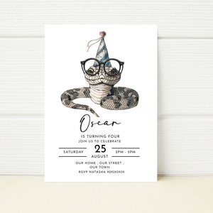 Invitation de fête d'anniversaire serpent modifiable Invitation fête sauvage modèle numérique Téléchargement imprimable téléphone monochrome minimaliste garçon fille