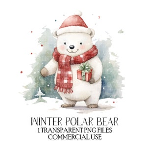 Christmas Polar Bear Sublimation Design PNG File Card Making Clipart Mug Making Forest  Decorations First Christmas Bow Making Santa Hat