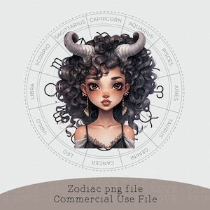 Capricorne Clipart design fichier fille noire anniversaire Sublimation design fabrication de cartes Image décembre janvier autocollant Mug Badge zodiaque png