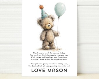 Teddy Bear Picnic Thank You Note Card, Birthday Party E-Invite (Printable Digital Template)