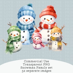Muñeco de nieve enorme paquete 32 imágenes clipart Family Builder set Sublimación Tarjeta Haciendo Impresiones Navidad Artesanía Invierno Elaboración