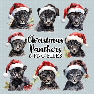 Kerst baby panters clipart Panther png Feestelijke kaart maken sublimatie klein commercieel gebruik 8 afbeeldingen