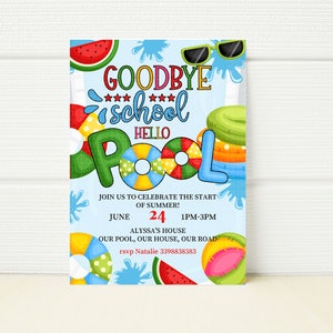 Editable Goodbye School Hello Pool Invitation  Party Invite Editable Goodbye School Hello Pool Invitation Summer Vacation