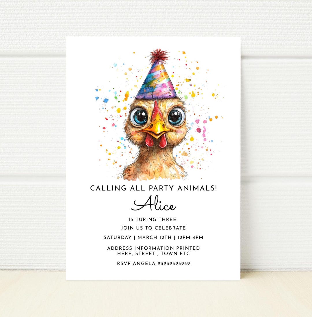 Chicken Birthday Party Invitation Digital Editable Template Printable ...
