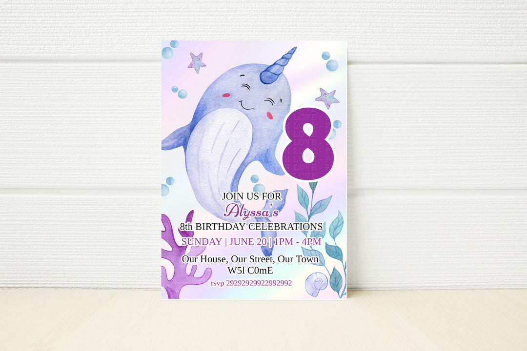 Narwhal Birthday Party Invitation | Party Invite | Under the Sea ...
