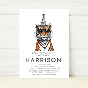 Invitación a fiesta de cumpleaños de tigre, zoológico, fiesta salvaje, fiesta de cumpleaños, invitación digital para teléfono móvil, plantilla imprimible, picnic, jardín, zoológico
