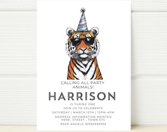 Tiger Birthday Party Invitation, Wild Zoo Theme (Digital)